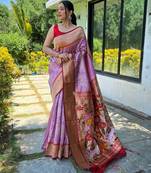 lavender lavender conversational woven design zari detailed paithani saree