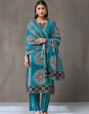 structured women printed kurta with trousers with dupatta 1