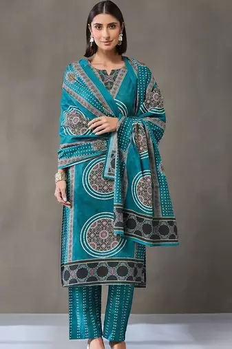 structured women printed kurta with trousers with dupatta