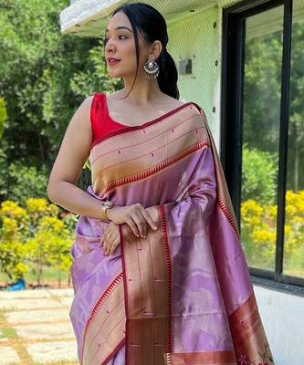 lavender lavender conversational woven design zari detailed paithani saree 2