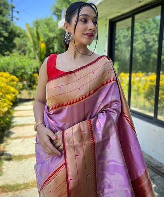 lavender lavender conversational woven design zari detailed paithani saree 3