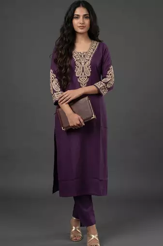 tailored women embroidered kurta with trousers