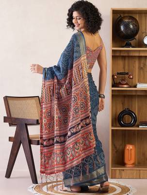 navy_blue bandhani ready to wear bagru saree 2