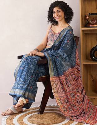 navy_blue bandhani ready to wear bagru saree 3