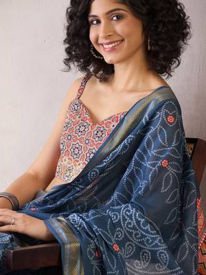 navy_blue bandhani ready to wear bagru saree 4