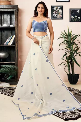 off_white floral printed indie florals saree