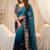 blue floral embroidered poly georgette heavy work saree