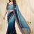 blue floral embroidered poly georgette heavy work saree