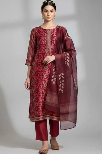 formal women printed kurta with trousers with dupatta
