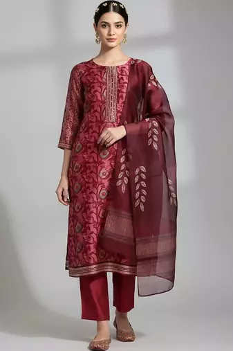 formal women printed kurta with trousers with dupatta
