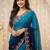 blue floral embroidered poly georgette heavy work saree