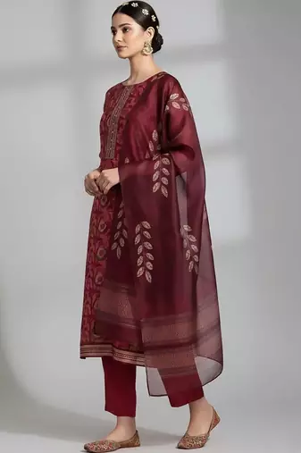 formal women printed kurta with trousers with dupatta