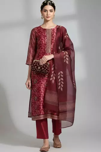 formal women printed kurta with trousers with dupatta