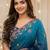 blue floral embroidered poly georgette heavy work saree