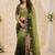 green embellished embroidered poly georgette heavy work saree