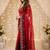 red embellished embroidered poly georgette heavy work saree