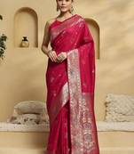 Pink woven design embellished zari banarasi saree