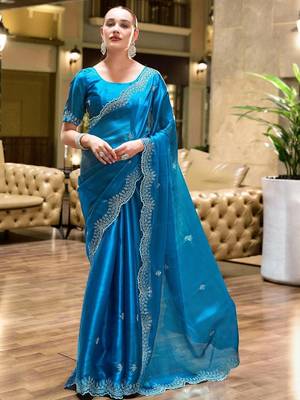 blue woven design poly chiffon saree 2