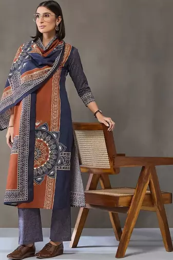 formal women printed kurta with trousers with dupatta