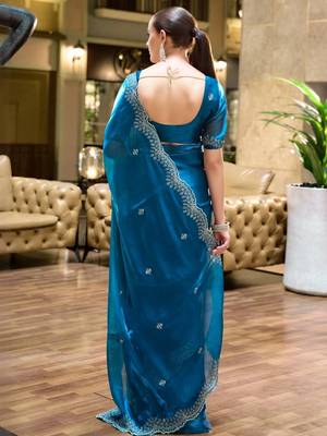 blue woven design poly chiffon saree 4
