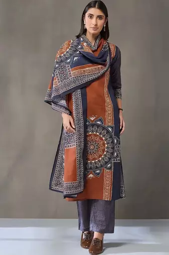 formal women printed kurta with trousers with dupatta