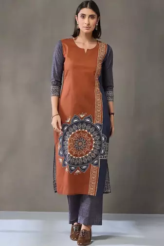 formal women printed kurta with trousers with dupatta