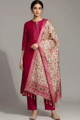 structured women kurta with trousers with dupatta