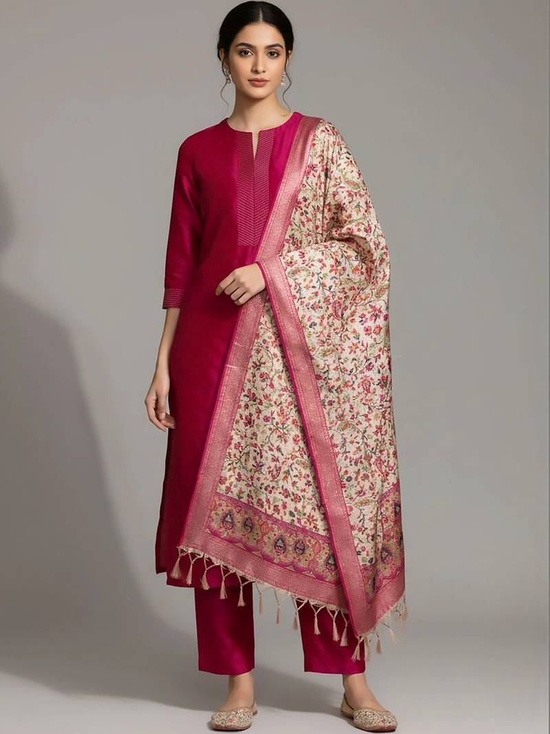 structured women kurta with trousers with dupatta