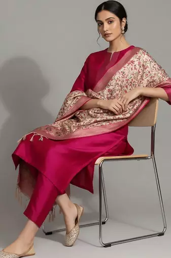 structured women kurta with trousers with dupatta