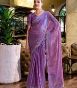 lavender ethnic motifs embroidered poly chiffon saree