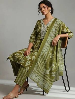 formal women printed kurta with trousers with dupatta 4