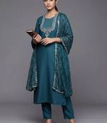 everyday workwear women embroidered kurta with trousers with dupatta