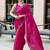 magenta woven design beads and stones poly chiffon saree