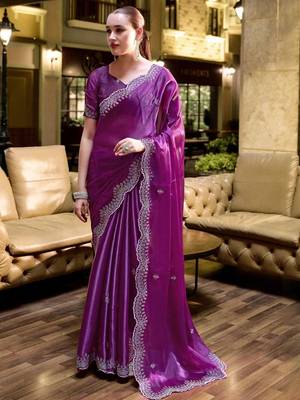 purple ethnic motifs poly chiffon saree 1
