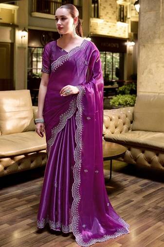 purple ethnic motifs poly chiffon saree
