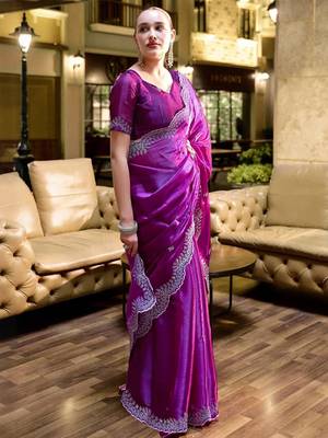 purple ethnic motifs poly chiffon saree 5