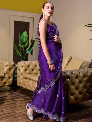 violet embellished embroidered poly chiffon saree 2