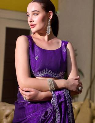 violet embellished embroidered poly chiffon saree 5