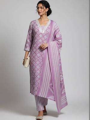 workwear women printed kurta with trousers with dupatta 1