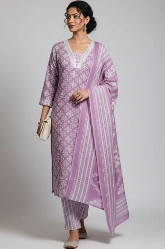 workwear women printed kurta with trousers with dupatta