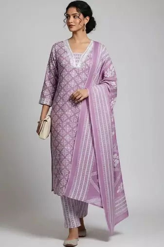 workwear women printed kurta with trousers with dupatta