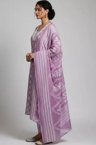 workwear women printed kurta with trousers with dupatta