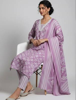 workwear women printed kurta with trousers with dupatta 4