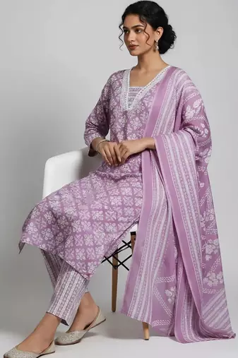 workwear women printed kurta with trousers with dupatta