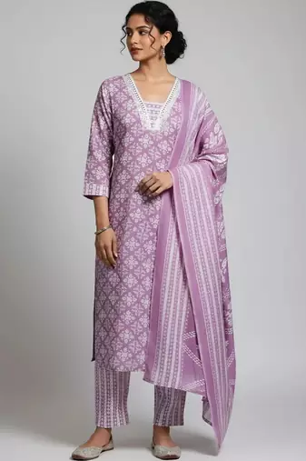 workwear women printed kurta with trousers with dupatta
