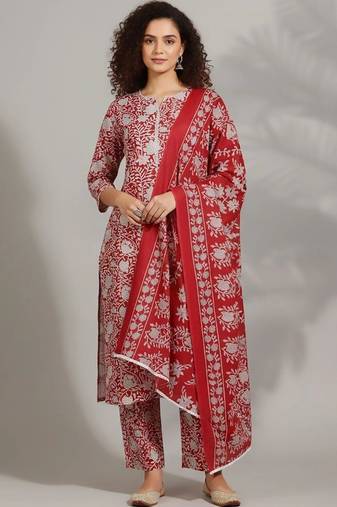 tailored women printed kurta with trousers with dupatta