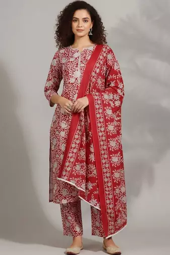 tailored women printed kurta with trousers with dupatta