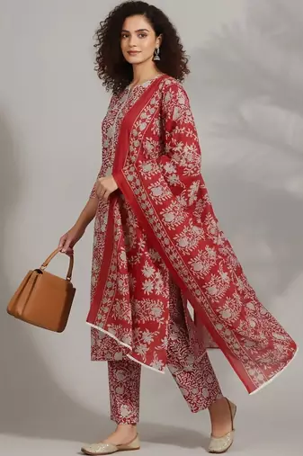 tailored women printed kurta with trousers with dupatta