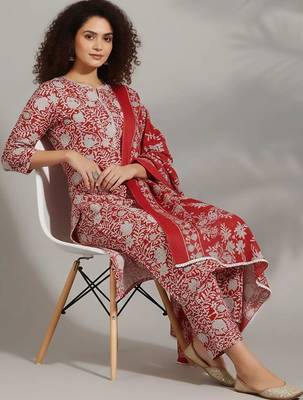 tailored women printed kurta with trousers with dupatta 4