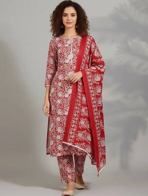 tailored women printed kurta with trousers with dupatta 5
